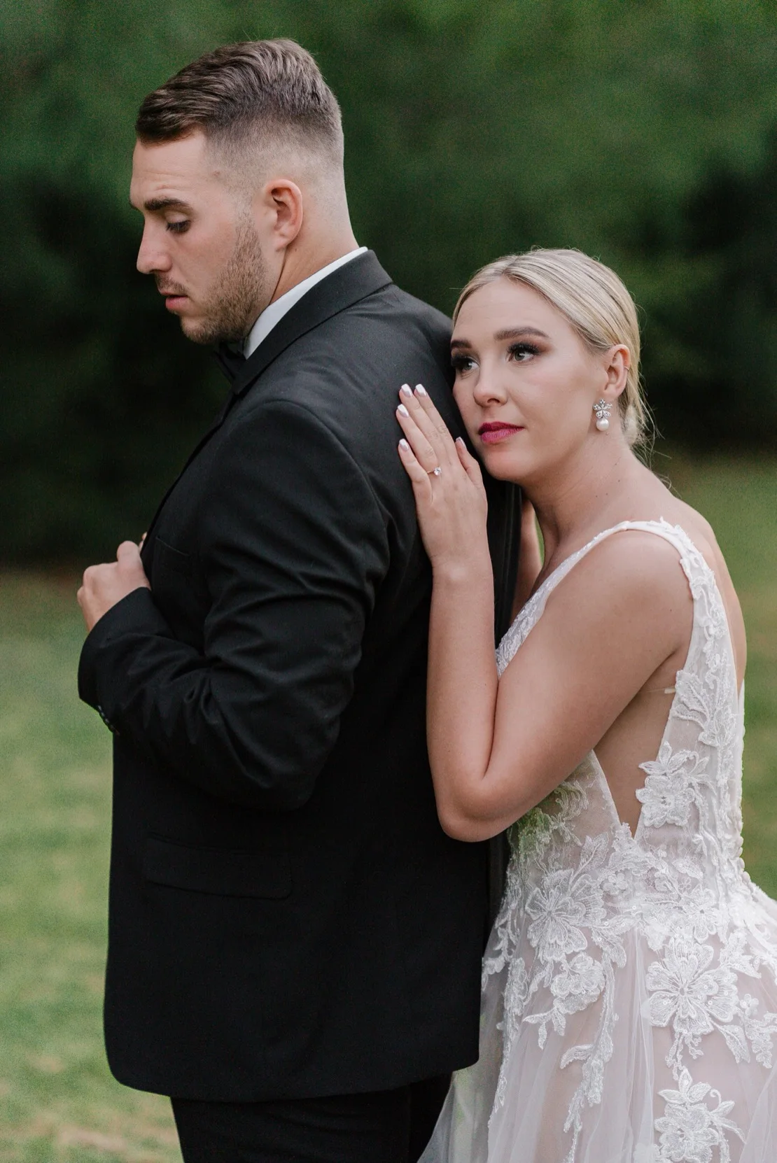 Bride and groom embracing in the forest, Pretoria wedding