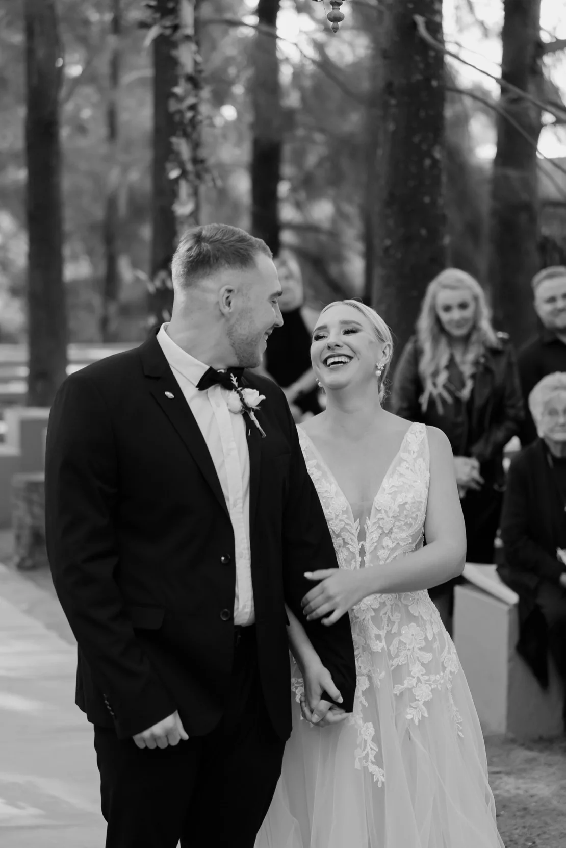 Bride and groom laughing together in black and white, Pretoria wedding